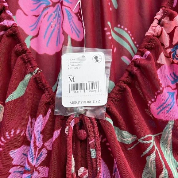 NWT Free People Sheer Floral Print Of Paradise bell sleeve tropical Top fairy - Picture 5 of 7